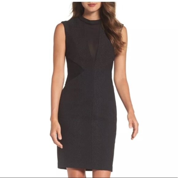 NEW Bardot Mesh Insert‎ Croc Embossed Sheath Dress Black 8 Medium - Picture 1 of 13